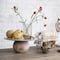 Hello Honey® 12" White Speckled Stoneware Pedestal with Paulownia Wood Ball Base
